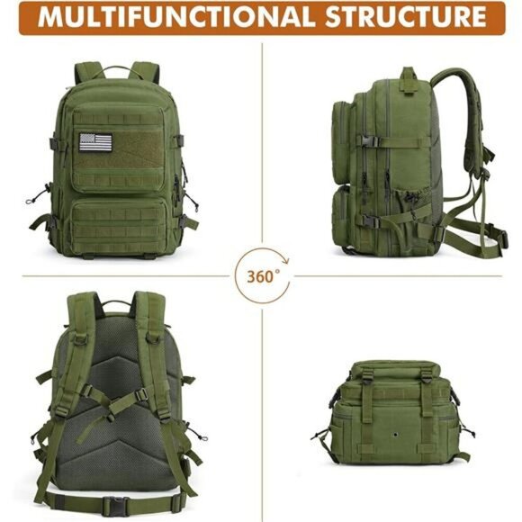 Large Tactical Backpack 45L Molle Military Hiking Camping Bug Out Bag Green - Picture 6 of 7